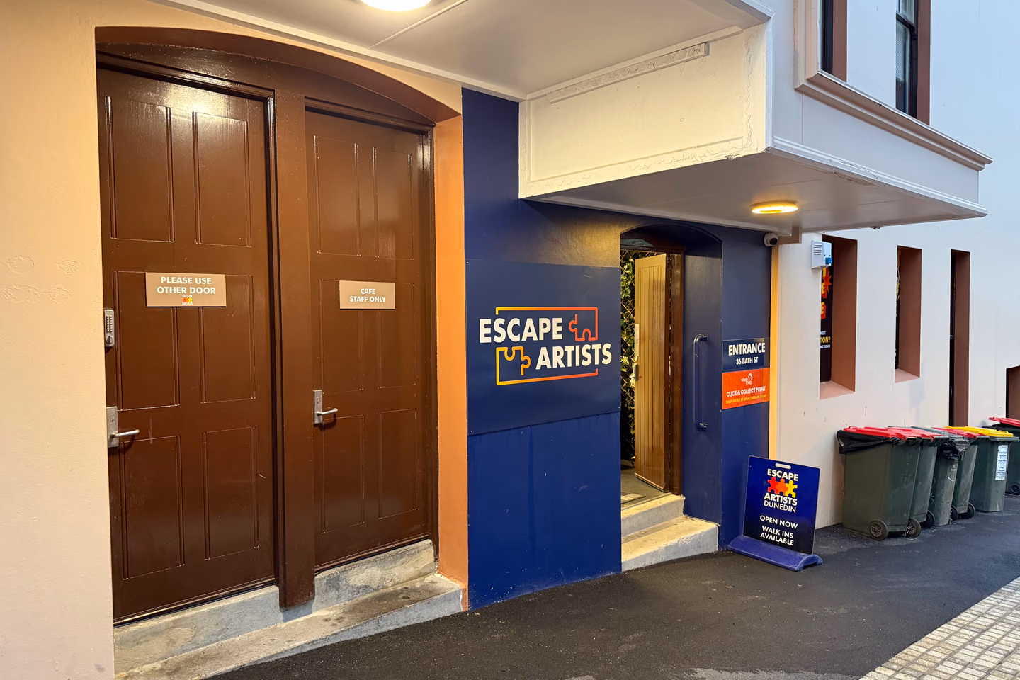 The Escape Artists Dunedin entrance at 36 Bath Street