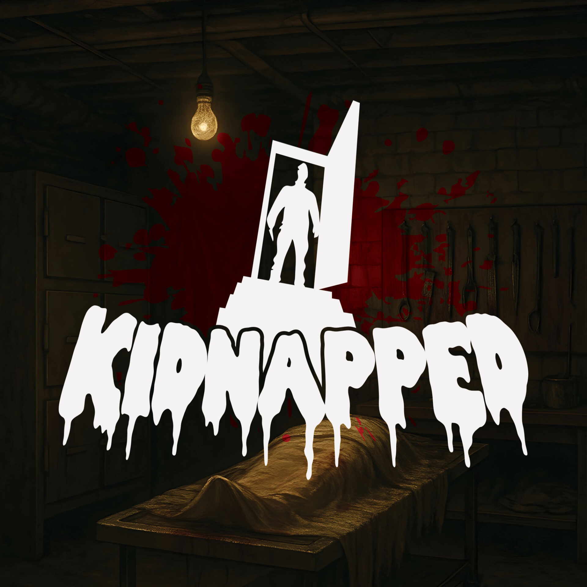 Kidnapped escape room in Dunedin, a dim basement with a bare bulb, workbench and bolted door